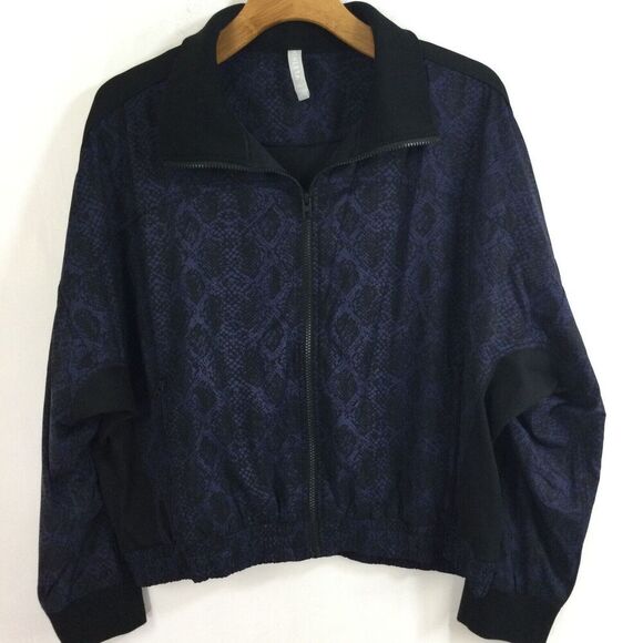 Athleta Women Brooklyn Bomber Track Python Print Full Zip Jacket Blue Sz XLarge - Picture 10 of 10
